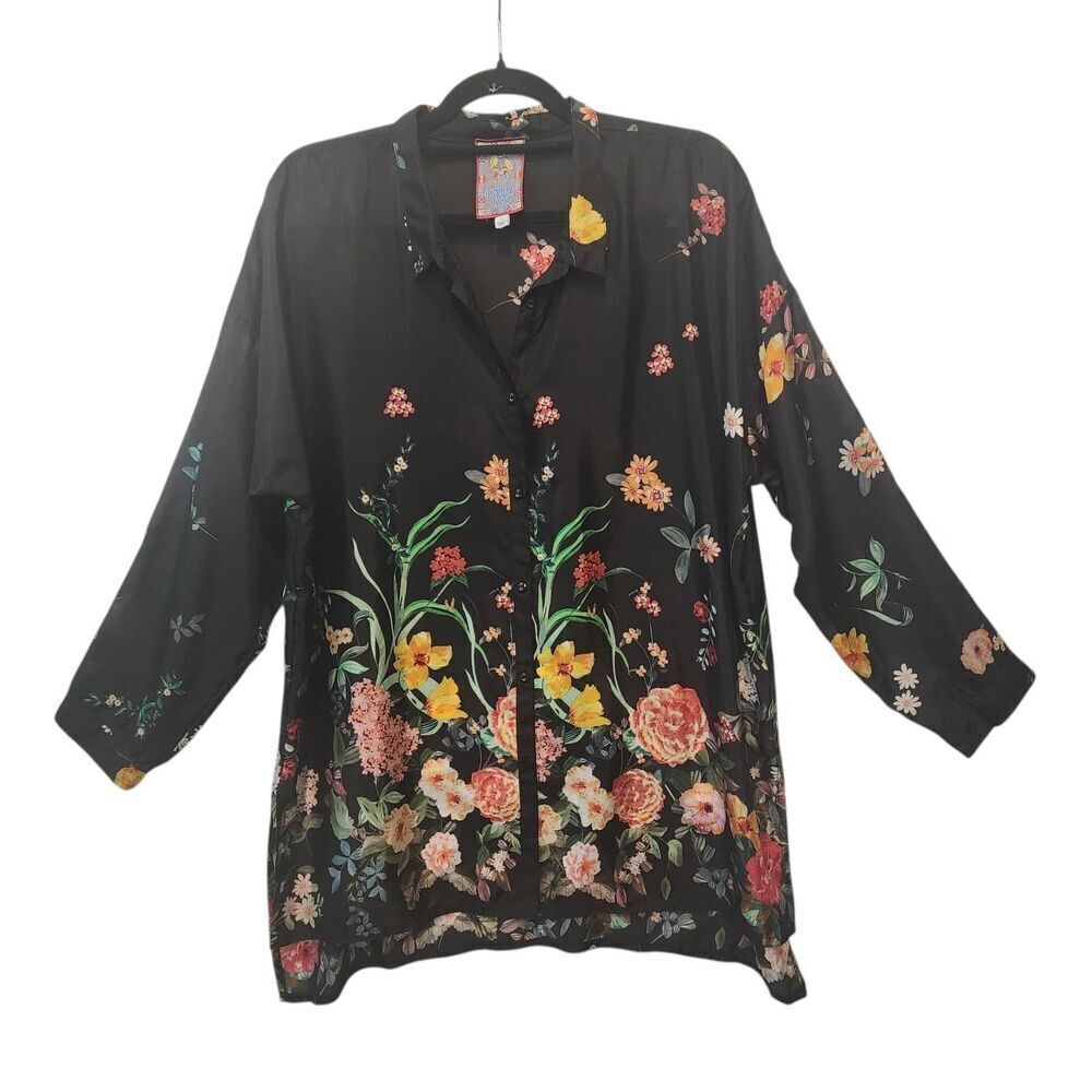 Johnny Was 100% Silk Houstein Jarah Boho Button Down Blouse Multi Size Large